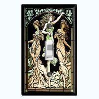 WorldAcc Metal Light Switch Plate Outlet Cover (Three Angel Sisters Art Biege - Single Toggle)
