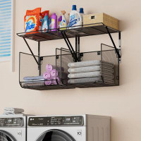 Rebrilliant 2 Pack Laundry Room Shelves Organization And Storage,wall Mounted Clothes Drying Rack With Wire Mesh Basket