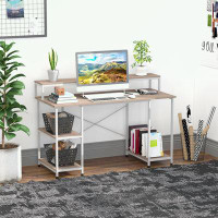 Inbox Zero Desk with Elevated Monitor Shelf, CPU Stand and Durable X-Shaped Construction