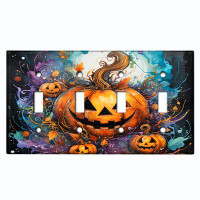 WorldAcc Metal Light Switch Plate Outlet Cover (Halloween Spooky Pumpkin Patch - Quadruple Toggle)