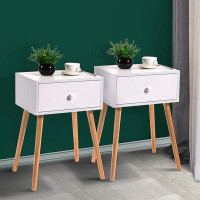 Toeasliving Set of 2 Wood Nightstand with Storage Drawer and Solid Wood Leg,End Table for Living Room Bedroom
