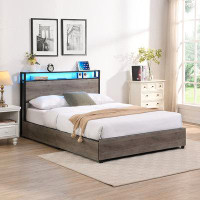 17 Stories Queen Bed Frame, Storage Headboard With Charging Station, Solid And Stable, Noise Free, No Box Spring Needed,