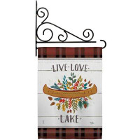Breeze Decor Live Love Lake - Impressions Decorative Metal Fansy Wall Bracket Garden Flag Set GS109073-BO-03