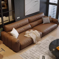 MABOLUS 98.43" Brown Genuine Leather Modular Sofa cushion couch