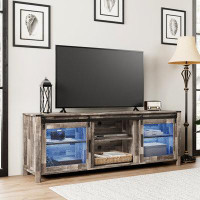 Fitueyes Farmhouse TV Stand For 75 Inch TV With Storage Cabinets,Wood Entertainment Center With Sliding Barn Door,Media