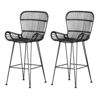South Shore Balka Standard Rattan Counter Stool With Armrests, Set Of 2 Rattan And Black