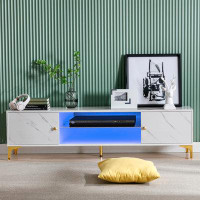Wrought Studio Wrought Studio 24 Colours Led Light White High Gloss Marble TV Stand with Metal Legs