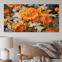 Winston Porter Orange Grey Marigold Brilliance - Floral Wall Art Print - 5 Equal Panels