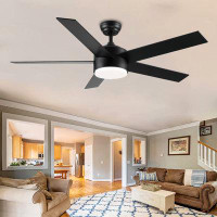 Red Barrel Studio 52 Inch Ceiling Fan With Remote Control And 5 Wooden Blades, Matte Black