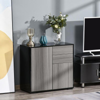 HIGH GLOSS BUFFET SIDEBOARD WITH 2 DRAWERS, 2 DOORS AND ADJUSTABLE SHELF, KITCHEN STORAGE CABINET WITH PUSH OPEN DESIGN,