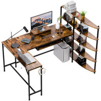Trent Austin Design Omalley L-Shaped Computer Desk With 5-tier Storage Shelves, Monitor Stand, and Keyboard Tray