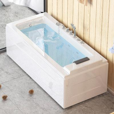 Mjkone Mjkone 67" Whirlpool Air Massage Bathtub,rectangular Water Jets Bath,jetted Soaking Hot Tub With Slip-resistant,j in Hot Tubs & Pools