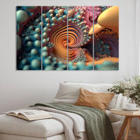 Design Art 3D Fractal Universe In Retro Pastel I - Fractals Canvas Wall Art - 4 Panels