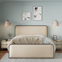 Latitude Run® Modern Metal Bed Frame With Curved Upholstered Headboard And Footboard Bed With Under Bed Storage, Heavy D