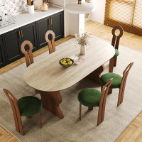 Fit and Touch 6 - Person Picture Colour Oval Slate Dining Table Set