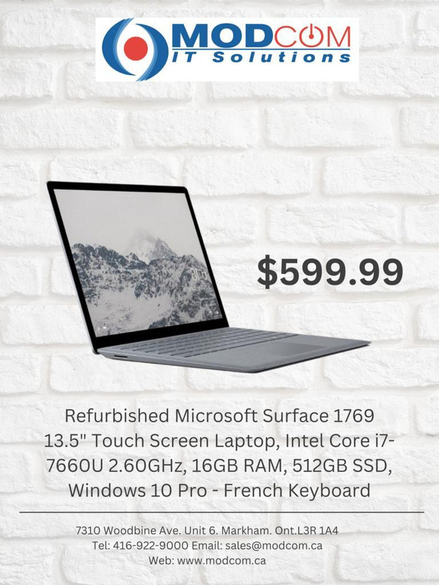 Microsoft Surface 1769 13.5 Touch Screen Laptop, Intel Core i7-7660U 2.60GHz, 16GB RAM, 512GB SSD, Windows 10 Pro in Laptops
