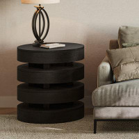 Latitude Run® Providence Mid-Century Modern Floating Sculpture Layered Round End Table - Espresso