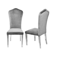 Rosdorf Park Grey Velvet Monica Dining Chair (set Of 2) With Chrome Legs