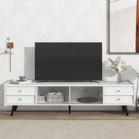 Ivy Bronx Contemporary TV Stand With Sliding Fluted Glass Doors