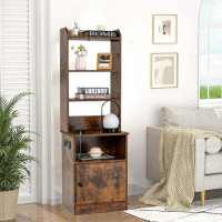 17 Stories 6-Tier Bookshelf With Charging Station And Cabinet,Rustic Brown