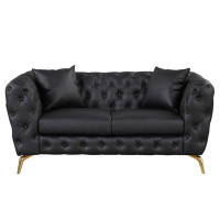 House of Hampton 65.5" Modern Sofa Couch PU Upholstered Loveseat Sofa With Sturdy Metal Legs, Button Tufted Back For Liv