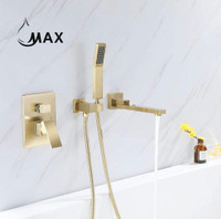 Single Handle Wall Mounted Roman Tub With Hand Shower Brushed Gold Finish