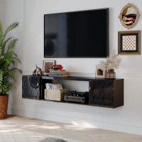 Mercer41 67 in. Black Media TV Stand in High Gloss Paint MDF