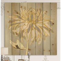 Made in Canada - East Urban Home Gold Metallic Floral Garden I - Modern Glam Print on Natural Pine Wood