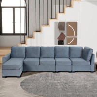 Mercer41 [new Video] Modern L Shape Sectional Sofa, 6-seat Velvet Fabric Couch With Convertible Chaise Lounge - Freely C