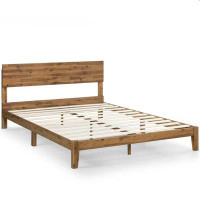 Loon Peak King Size Modern Wood Platform Bed Frame With Headboard In Medium Brown