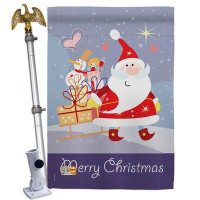 Breeze Decor Santa's Star - Impressions Decorative Aluminum Pole & Bracket House Flag Set HS114089-BO-02