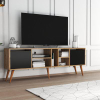 George Oliver Black Mid Century Modern TV Stand for TVs up to 78" Media Storage Console Table