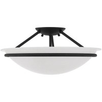 Ivy Bronx Elegant Transitional 3-light Black Ceiling Mount Fixture With White Alabaster Glass Shade