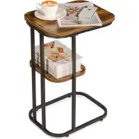 17 Stories 17 Storeys C Shaped End Table Round Corner, 2-Tier Side Table With Storage Shelf Large TV Snack Tray Ideal Fo