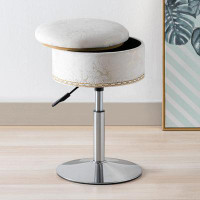 Mercer41 Velvet Storage Ottoman Vanity Stool Makeup Chair, 18" To 23" Height Adjustable Foot Stool Round Footrest Coffee