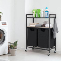 NOVIMANGO Laundry Hamper, Laundry Sorter 2 Section With Shelf Laundry Basket With Lid And Wheels Laundry Room Organizati