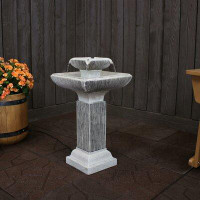 Red Barrel Studio Enos Resin Square 2-Tier Outdoor Bird Bath Water Fountain with LED Light
