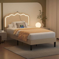 Winston Porter Kynlee Upholstered Platform Bed with Headboard & LED Lights