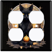 WorldAcc Metal Light Switch Plate Outlet Cover (Halloween Spooky Black Cat - Double Duplex)