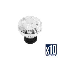 Hickory Hardware Crystal Palace Knob 1-1/4 Inch Diameter Crysacrylic With Matte Black Finish (10 Pack)
