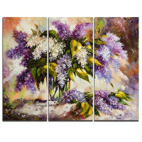 Design Art Lilac Bouquet in a Vase - 3 Piece Graphic Art on Wrapped Canvas Set