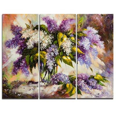 Design Art Lilac Bouquet in a Vase - 3 Piece Graphic Art on Wrapped Canvas Set in Home Décor & Accents