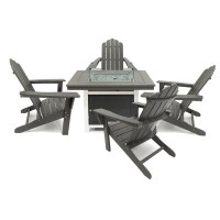 LuXeo Park City 42-inch Square Two-Tone Fire Pit Table with 4 Marina Adirondack Chairs