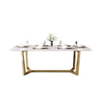 Wrought Studio Modern Simple Rectangular Rock Plate Dining Table