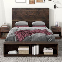 Millwood Pines King Size Wood Platform Bed With Storage Bench