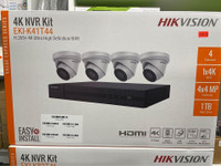 Hikvision 4 camera kit EKI- K41T44 4K NVR 4 MP cameras 1 TB HDD $479, 6 camera kit EKI- K82T46 4K NVR 4 MP 2TB  $67.99