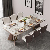 GOLDEN ZOOS Light Luxury Light Rock Plate Dining Table And Chair Combination Of Modern Simple Solid Wood Small Household