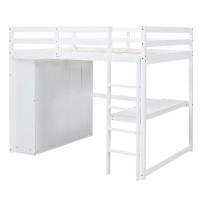 Harriet Bee Wood Full Size Loft Bed With Built-In Wardrobe