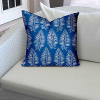 Bayou Breeze 17" X 17" Blue And White Blown Seam Tropical Throw Indoor Outdoor Pillow