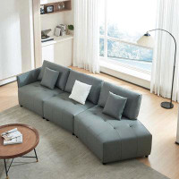 Latitude Run® 120'' Real Leather Sofa, Modern Modular Sectional Couch, Button Tufted Seat Cushion